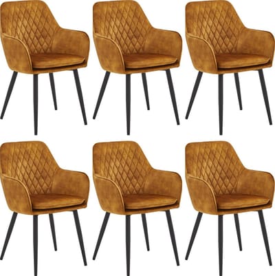 Colenis® - Laura eetkamerstoel - Set Van 6 - Honey gold - Adoré Velvet - Industrieel - Met armleuning