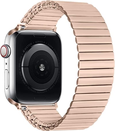 Strap-it Stalen rekband - Geschikt voor Apple Watch bandje - Series 1/2/3/4/5/6/7/8/9/10/11/SE/SE2/SE3 - Rose Gold - Elastisch bandje van metaal/staal - RVS iWatch bandje maat: 38 / 40 / 41 / 42mm S/M