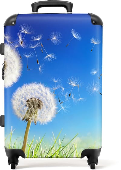 NoBoringSuitcases.com - Grote koffer - Paardenbloem - Bloemen - Gras - Lente - Natuur - Reiskoffer met 4 wielen - Trolley op wieltjes - Rolkoffer groot - 72 liter - Ruimbagage valies 20kg - Valiezen voor volwassenen