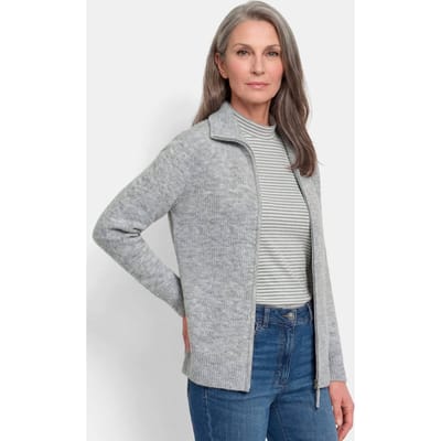 Geribd tricot jasje met ritssluiting - grijs / gemêl. - Gr. 19 van Goldner Fashion