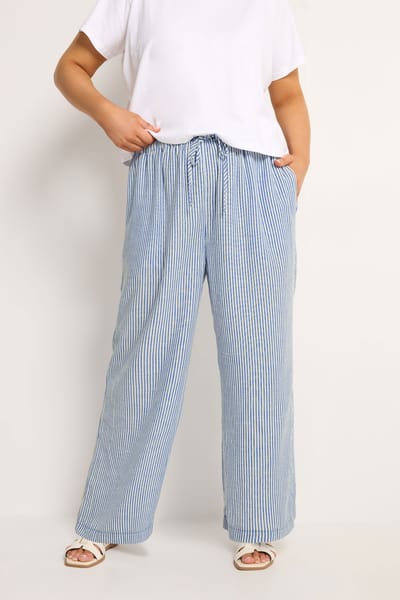 Yours Blauwe Gestreepte Broek Met Trekkoord Size 42