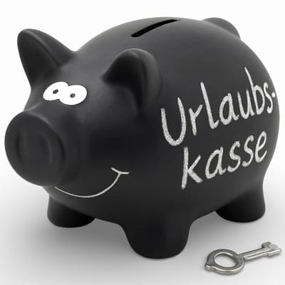 Dailygoods- Spaarvarken Keramisch - Spaarpot met Tafeloppervlak - Slot met Sleutel - Krijt voor Labels - 16 x 12 cm - Zwart