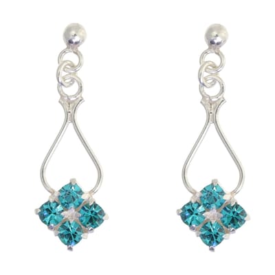 Behave – Oorbellen – 925 Sterling Zilveren Oorbellen met Petrol Blauwe Kristal steentjes
