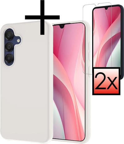 Hoesje - Met 2x Screenprotector - Geschikt voor Samsung Galaxy A15 - Sterk & Shockproof - Back Cover - Siliconen Case - Telefoon Hoes - Wit