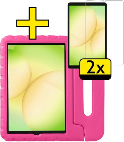 Hoes - Geschikt voor Samsung Galaxy Tab A11 - Met 2x Screenprotector - Kinderhoes Shockproof Bumper - Kidsproof Case - Tablet Hoesje - Kinder Cover - Roze