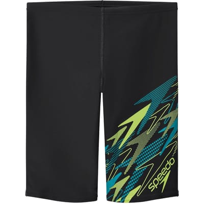 Speedo Medley Logo Jammer Jongens - Lange Zwembroek Jongens met V-Cut-Voering - Zwemshort Jongens met Trekkoord - Sportzwembroek Kids met Vormvaste Pasvorm - Zwart/Groen - 152