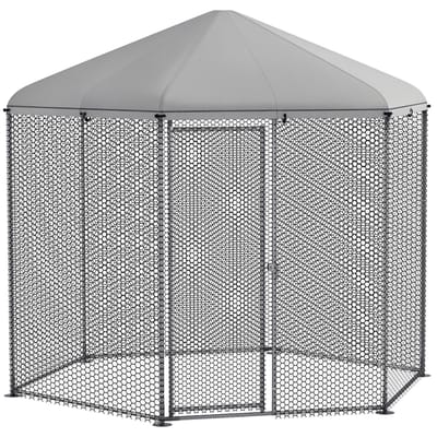 PawHut-Kippenhok-280x245x246cm-Staal-Zilver