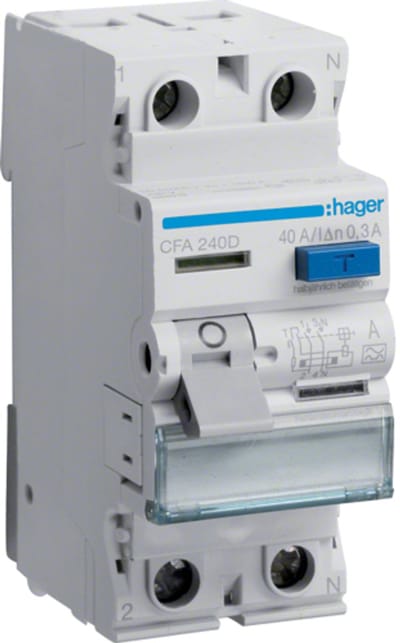 Hager Aardlekschakelaar 2 polig 6kA 40A 300mA Type A CFA240D