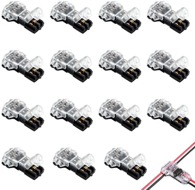 15 x 2 Pin T Plug voor Elektrische Draad 20/22AWG, Naadloze Aansluiting voor LED Verlichting, Audio Apparatuur en Elektrische Toestellen