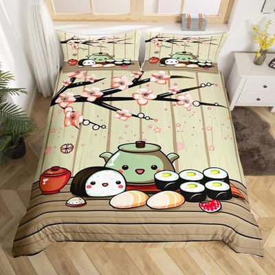 Sushi Dekbedovertrek Sets Voor Kinderen Jongens Meisjes Lichtgewicht Dons Dekbedovertrekken Slaapkamer Decoratie 2 Kussenslopen 1 Dekbedovertrek Geen Dekbed US Twin(172*218cm)3pcs