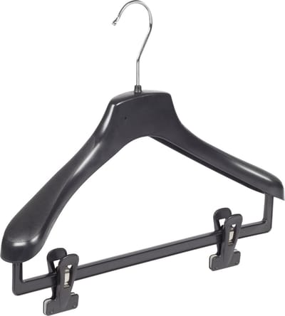 De Kledinghanger Gigant - Mantelhanger - Kostuumhanger - Jassenhanger - Kinderen - HZ36 - 50 Stuks - Kunststof - Zwart - Gebogen Model - Schouderverbreding 4,8 cm - Anti-slip Knijpers - 36 cm - Kinderhanger - Kledinghanger - Kleerhanger - HZ-Serie