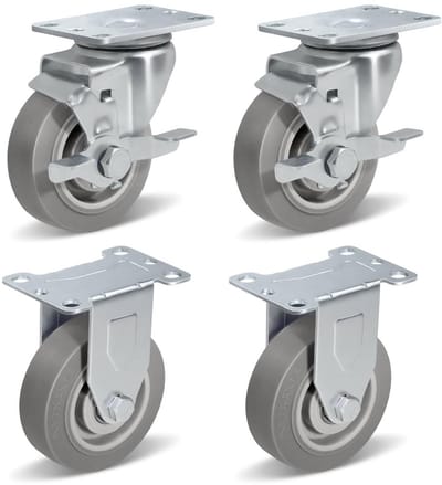 Set van 4 Zware Zwenkwielen met Rem voor Meubels en Werkbank - 3,5 inch