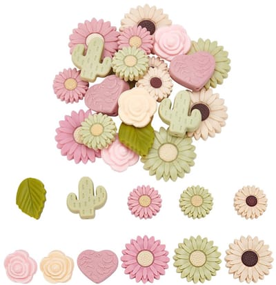 22Pcs 11 Stijlen Siliconen Focal Kralen Daisy Vormige Siliconen Kralen Bladeren Harten Cactus Plant Kraal Voor Pen Decoratie Sleutelhanger Armband Sieraden Maken Levert Diy Craft