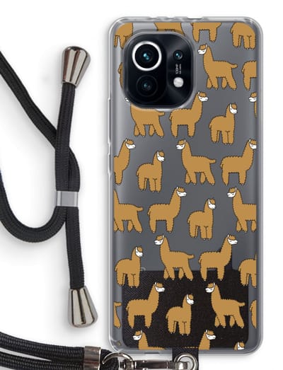 Case Company® - Hoesje met koord geschikt voor Xiaomi Mi 11 hoesje met Koord - Alpacas - Telefoonhoesje met Zwart Koord - Bescherming aan alle Kanten en Over de Schermrand