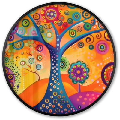 Poster in lijst Rond - Fotolijst 60x60 cm - Posters - Boom - Levensboom - Abstract - Kleurrijk - Ronde posterlijst zwart - Decoratie - Wanddecoratie woonkamer - Muurdecoratie slaapkamer