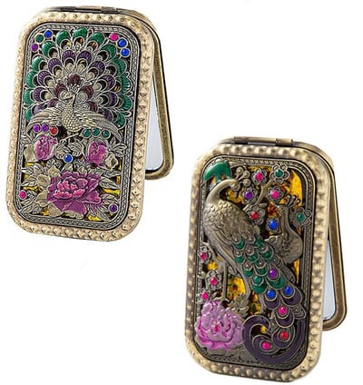 2 stuks - vintage compacte spiegel - zakspiegel - opvouwbare make-upspiegel - vintage cosmetische zakspiegel met pauwenmotief en vergrootglas - voor vrouwen en meisjes