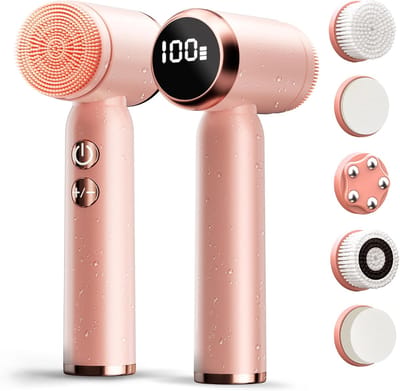 KZQ Elektrische gezichtsreinigingsborstel roze – 6-in-1 huidverzorgingsset met 5 waterdichte opzetborstels – Dieptereiniging voor gevoelige huid – Oplaadbare gezichtsmassager – Ideaal voor dagelijks gebruik