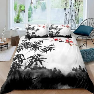 Collection de Housse de Couette en Bambou Collection de Linge de Lit Branches de Bambou Housse de Couette Motif Arbre Housse de Couette Style Rétro Floral de Luxe Taille Queen 70x133cm 2pcs