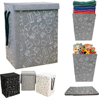 Lexorion Opbergmand - Opbergmand - Speelgoedmand Kinderen - Opbergmand met deksel - Opbergmanden - Opbergmand kinderkamer - Opbergmand speelgoed - Wasmand Opvouwbaar - Stijlvolle Kledingmand - 57L Wasmand - Grijs