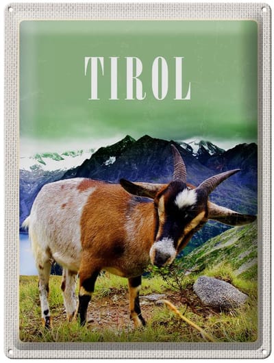Blechschild Reise 30x40cm Tirol Europa Ziege Berg Natur Wald