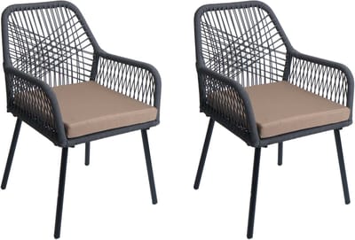 Set van 2 tuinstoelen MCW-O12, buiten zitkussen aluminium rope weave Rope ~ antraciet, hoes taupe