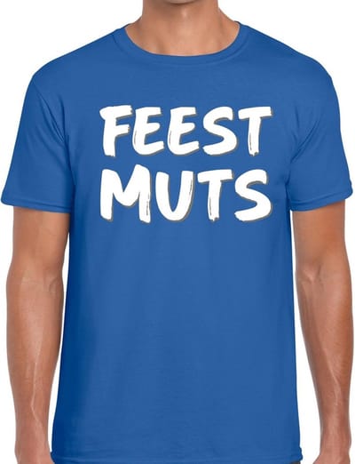 Feestmuts tekst t-shirt - blauw - heren - Foute party kleding - korte mouwen - katoen S