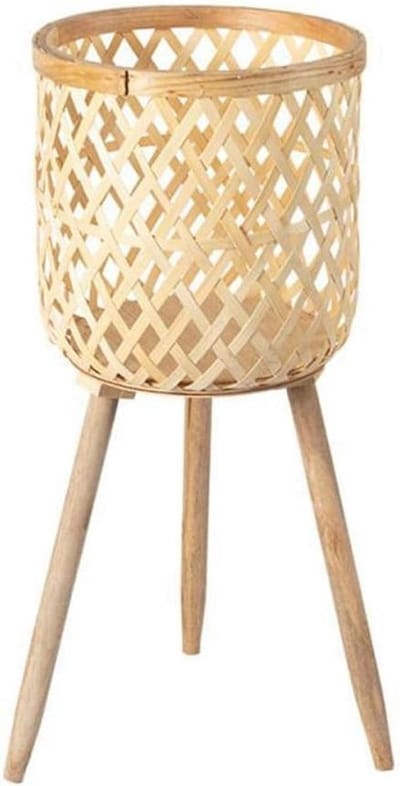 Bloempot Bamboe - Bloembak - Kamerplanten Decoratie - Uniek Houten Onderstel - 31 x 31 x 30 cm - Natuurlijk