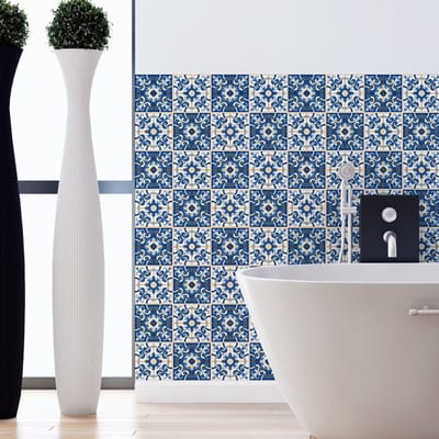 Zelfklevende tegelmuurstickers voor keuken en badkamer - 24 Vito Azulejos cementtegelstickers - 24 stickers, 10x10cm