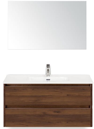 Dante Badmeubelset 100 cm - Walnoot - Keramische Wastafel Wit Cover met Spiegel