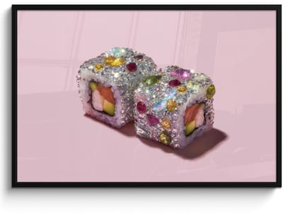 Poster in lijst - Fotolijst 120x80 cm - Posters - Sushi - Rolletjes - Steentjes - Kleurrijk - Posterlijst zwart - Decoratie - Wanddecoratie woonkamer - Muurdecoratie slaapkamer