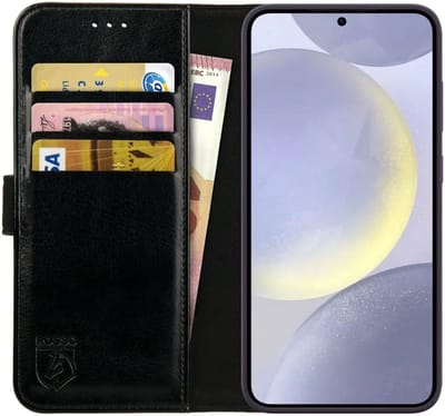 Rosso Element Book Case Wallet Hoesje Geschikt voor Samsung Galaxy S24 Plus | Portemonnee | 3 Pasjes | Magneetsluiting | Stand Functie | Zwart