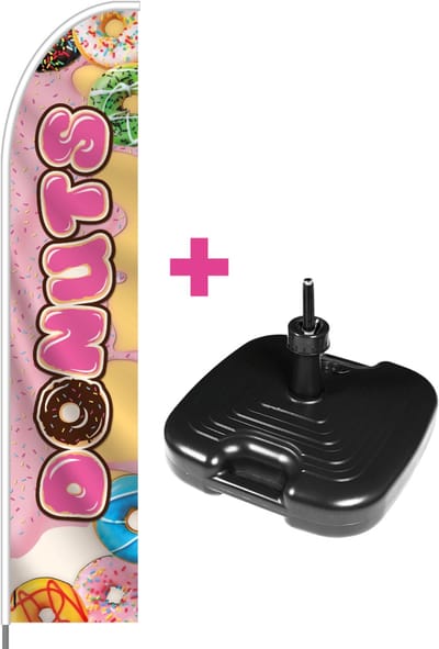 Beachflag - Donuts - Vlag + Parasolvoet + Rotator + Hengelsysteem + Draagtas - Actievlag.nl