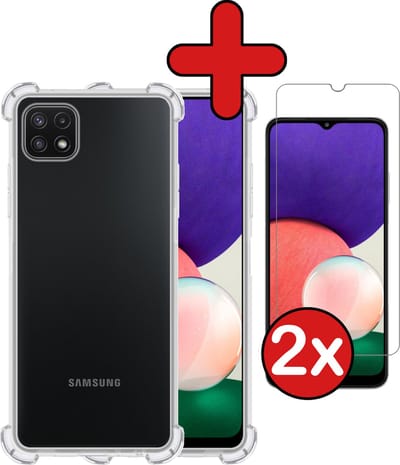Hoesje - Met Screenprotector - 2 Stuks - Geschikt voor Samsung Galaxy M22 - Sterk & Shockproof - Back Cover - Siliconen Case - Telefoon Hoes - Shock Proof - Telefoonhoes - Transparant