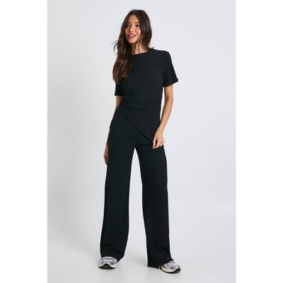 boohoo Dames Getextureerd Wrap voor geplooide taille T-shirt Coord | Black | Maat: 8