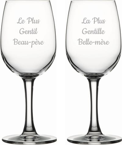 Witte wijnglas gegraveerd - 26cl - Le Plus Gentil Beau-père & La Plus Gentille Belle-mère