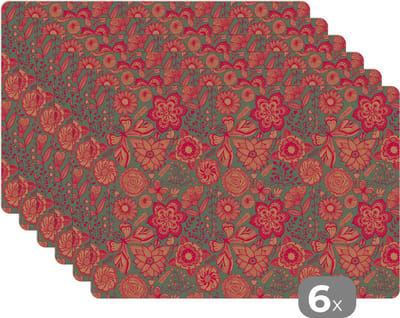 Placemat - Placemats kunststof - Vlinders - Patronen - Lente - Bohemian - 45x30 cm - 6 stuks - Hittebestendig - Anti-Slip - Onderlegger - Afneembaar