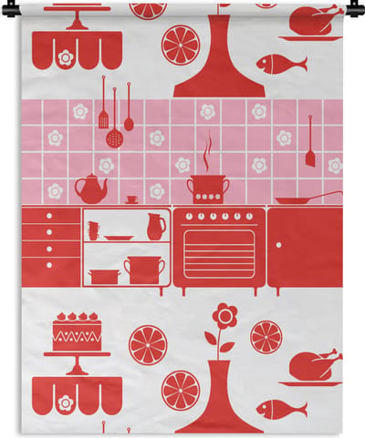 Wandkleed - Wanddoek - Patronen - Pannen - Design - Huis - Roze - 90x120 cm - Wandtapijt