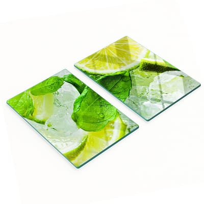Decoratieve glazen snijplanken voor in de keuken, limoengroen met ijs, 2x40x52 cm