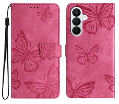 BoekCover Hoes Etui geschikt voor Samsung Galaxy A57 Roze - Vlinders - Reliëf