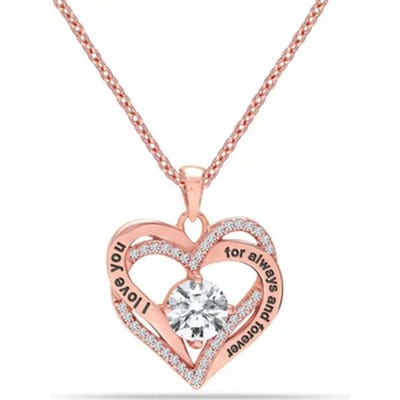 Dames Dubbele Hart Ketting in Roze Goud met Cubic Zirconia “Ik Hou Van Jou” Sterling Zilver 925 BICLL034