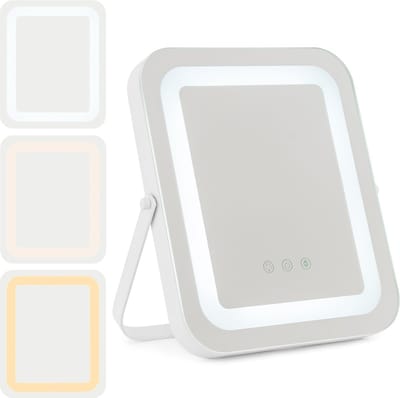 COSTWAY Make-upspiegel met verlichting, make-upspiegel met aanraakschakelaar en geheugenfunctie, dimbaar, hellingshoek verstelbaar, tafelspiegel voor kaptafel en bureau, 25 x 30 cm