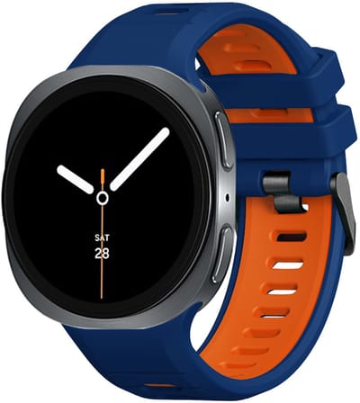 Stravo Twee-kleurige Siliconen Horlogeband – Geschikt voor Samsung Galaxy Watch 9 (40/44mm) / Watch 8 (40/44mm) / 8 Classic (46mm) – Premium Sportband met Contrasterende Kleuren – Blauw/oranje