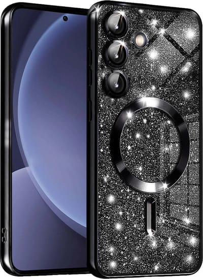 Hoesje geschikt voor Samsung Galaxy S25 - Techsuit Luxury Glitter Back Cover - Geschikt voor MagSafe - Zwart