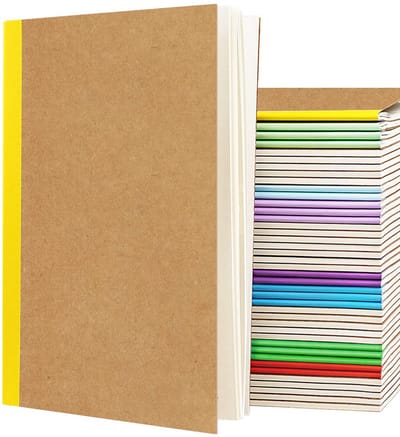 Gevoerde Kraftpapier Notebooks Set van 40 - College A5 Notitieboeken met Regenboog Ruggengraat