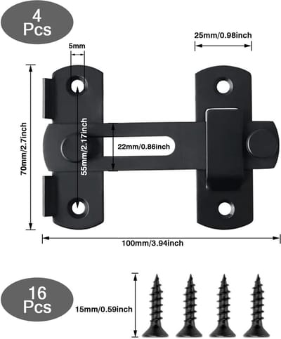 Dailygoods- Deurslot 180 Graden - Schuifdeur Klink - Roestvrij Stalen Flip Latch - 4 Stuks - Waterdicht - Anti-diefstal Vergrendeling - Deurgrendel