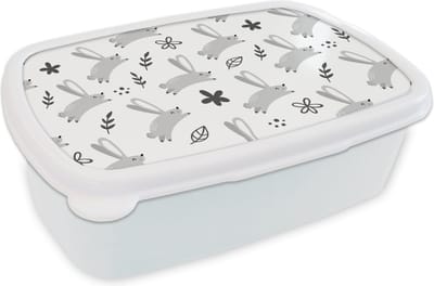 Broodtrommel Wit - Lunchbox - Brooddoos - Haas - Dieren - Patronen - 18x12x6 cm - Volwassenen