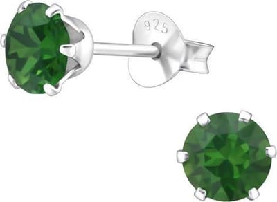 Amanto Oorbellen Elka Green Opal - 925 Zilver E-Coating - Swarovski - ∅5mm