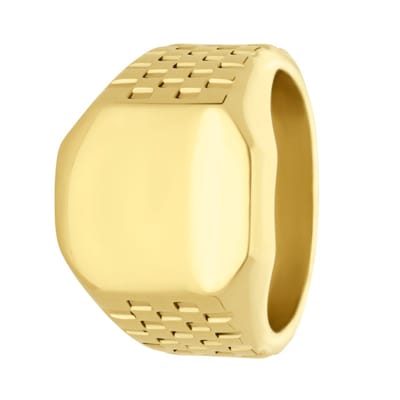 Lucardi Heren Stalen goldplated zegelring bewerkt - Ring - Staal - Goudkleurig - 19 / 60 mm