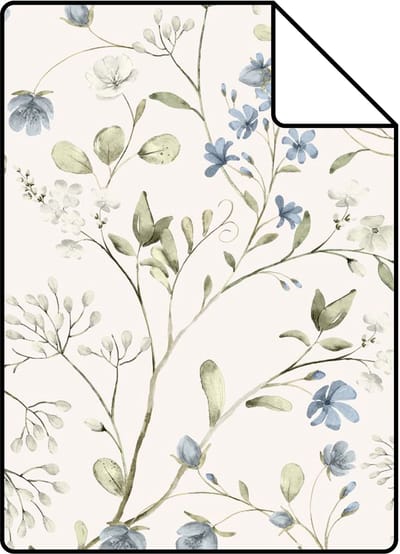 Proefstaal ESTAhome behang bloemetjes vergrijsd groen, blauw en wit - 26.5 x 21 cm - 131139-S