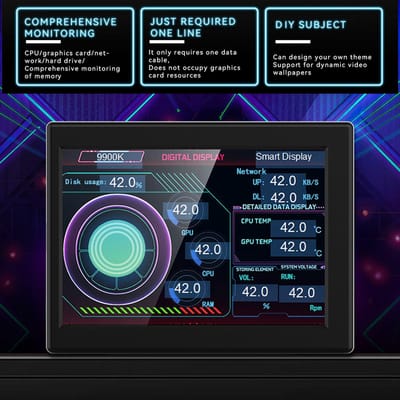 3,5 Inch IPS Monitor Display Computers Monitor CPU GPU Monitoring Sub Scherm ABS Behuizing Ondersteuning DIY Thema Bewerking Gratis zwart
